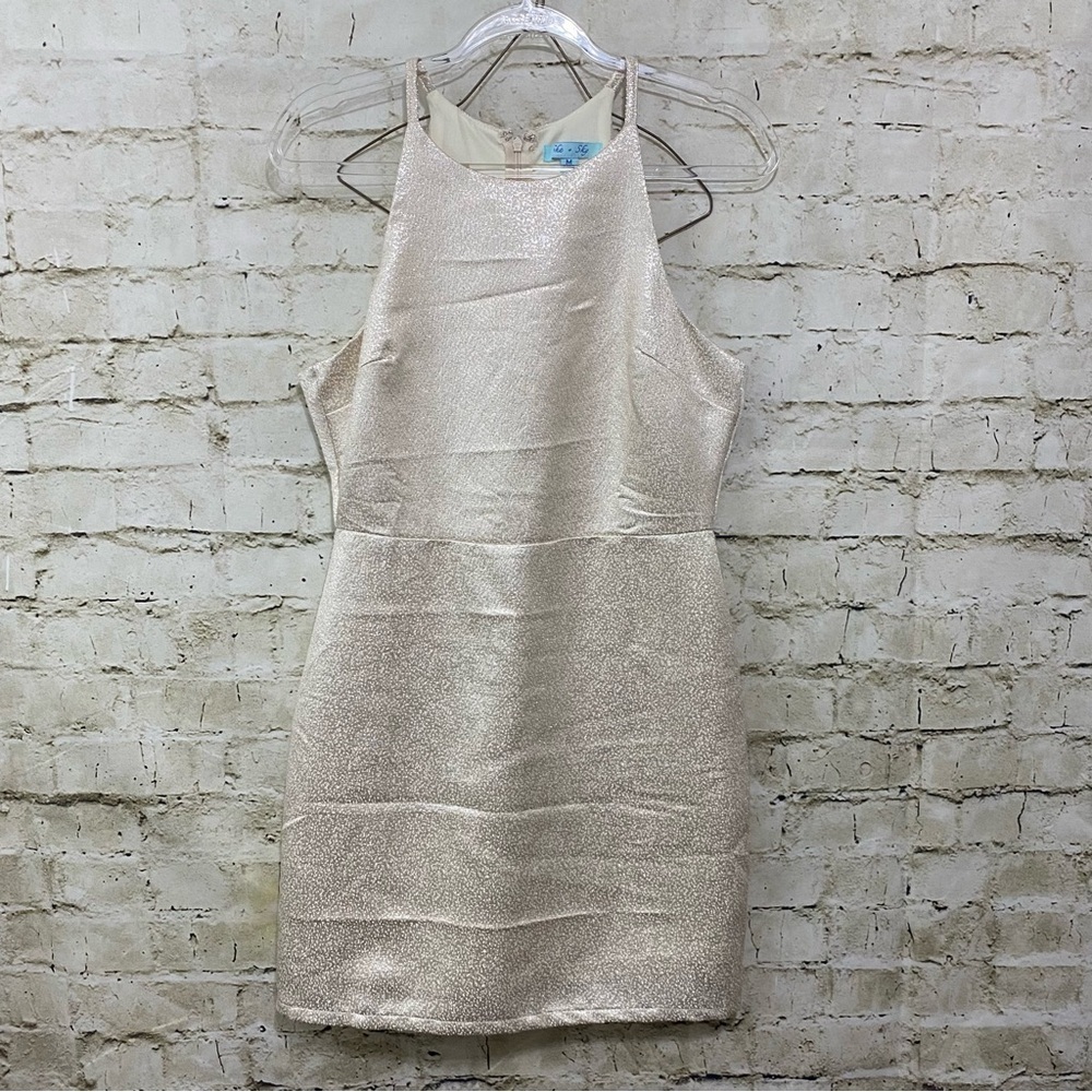 She + Sky Gold Metallic Sleeveless Sheath Party Cocktail Dress